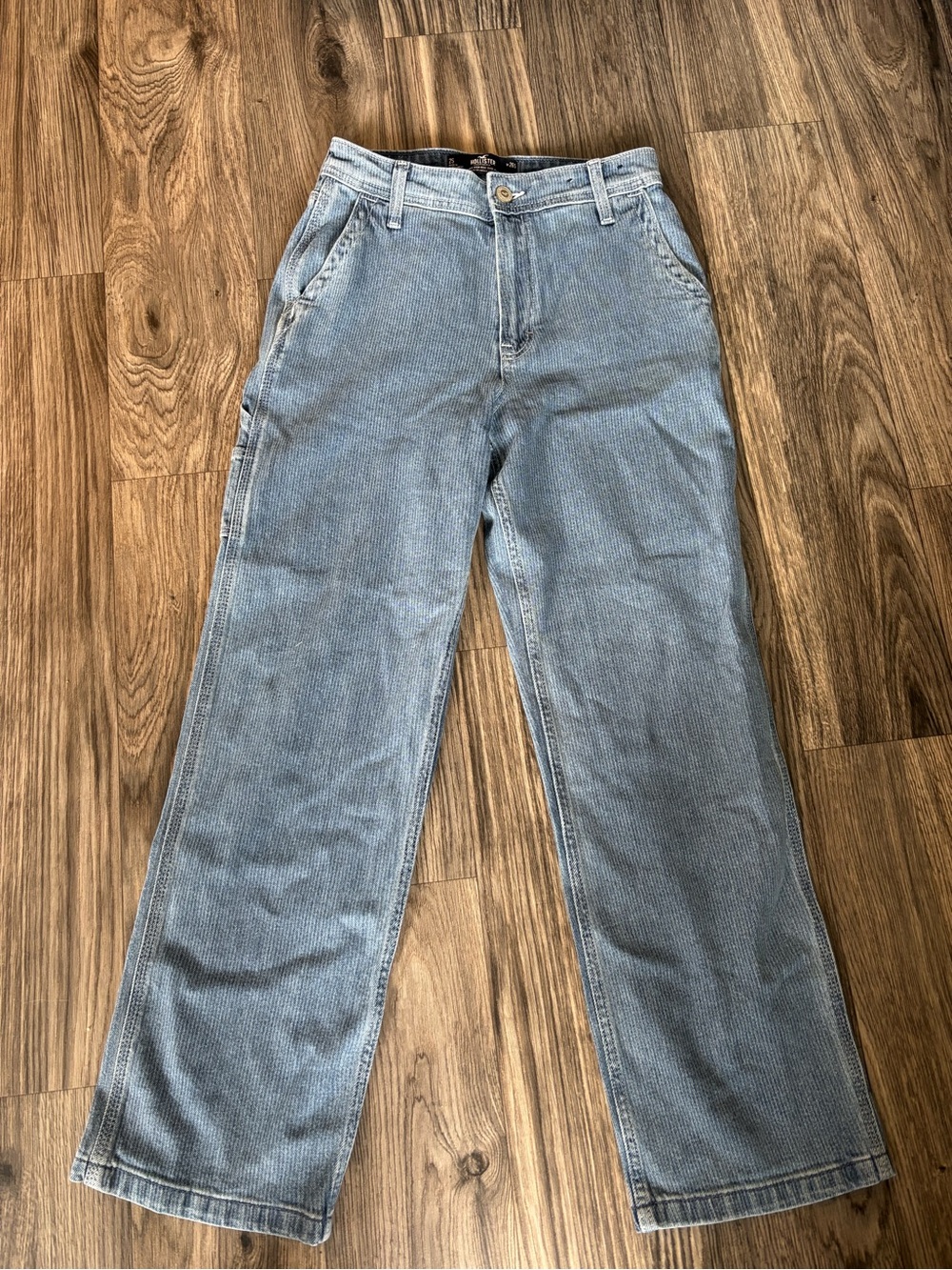 Women's Light Blue Pinstripe Carpenter Wide-Leg Jeans